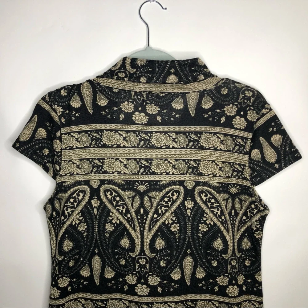 PAPILLON cap sleeve dress black and gold paisley M - Picture 6 of 9